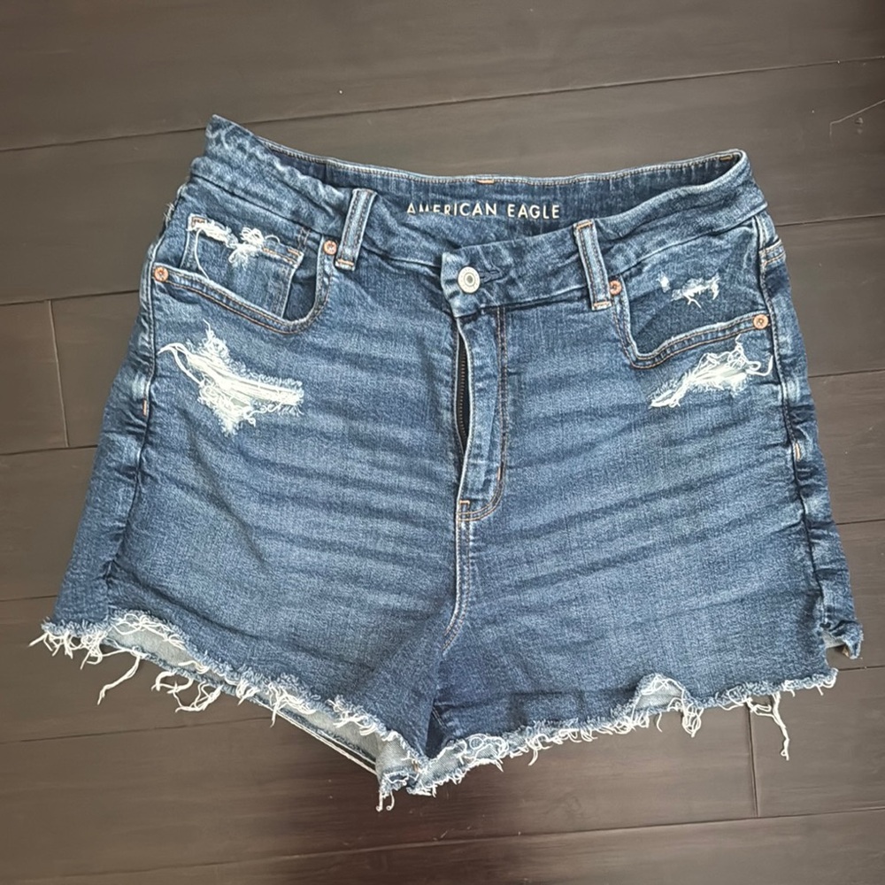 American Eagle Outfitters Blue Jean Shorts Distressed High-Waisted